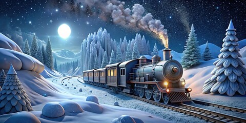 Discover a magical polar train journey through a winter wonderland under a starlit sky