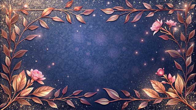 Elegant rose gold border adorned with delicate blossoms on a tranquil evening background