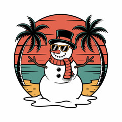 Melting Snowman on Tropical Beach Holiday Illustration