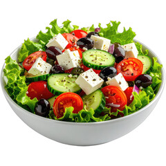 Fresh Greek Salad in a White Bowl on Black Background