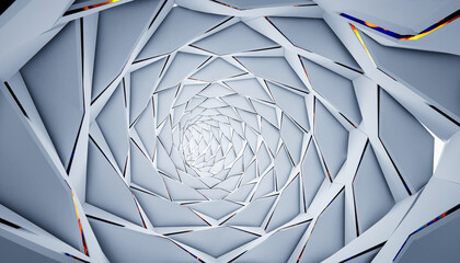 White Twisted Geometric Tunnel made of Cubes with inverted Edge Color
