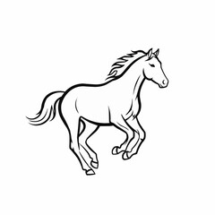 Galloping Horse Outline Drawing Isolated on White Background.