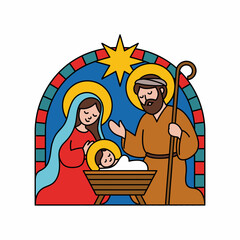 Nativity Scene with Holy Family Christmas Illustration