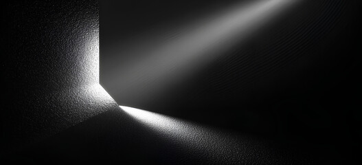 Abstract monochrome light beam on textured dark surface minimalist art background