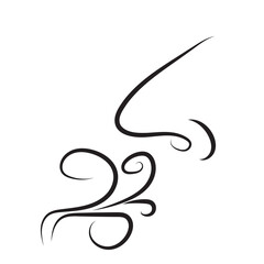 Hand drawn minimalist vector icon of a nose with scent waves