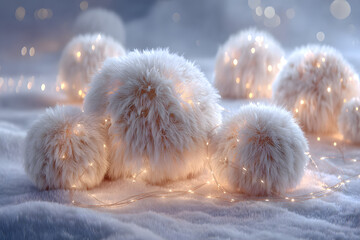 cozy fluffy snowballs with soft glowing light creating a cute gentle winter wallpaper