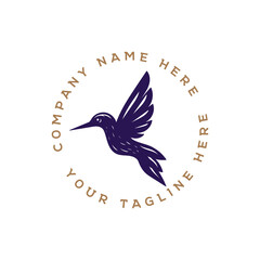 Hummingbird or Colibri Bird Logo Design Badge Emblem Label Illustration Logo Design