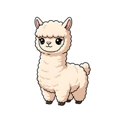 Naklejka premium Baby alpaca with fluffy soft fur rounded shapes and adorable kawai style cut kawai images jpg