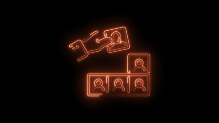 Neon style team building process animated concept showing recruitment and human resources management