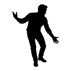 Silhouette of a man in a shirt and pants with arms outstretched gesture