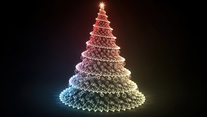 Vibrant and glowing abstract christmas tree with colorful lights on a dark background, symbolizing holiday spirit and celebration