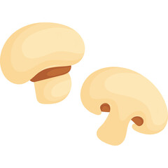 Two Light Beige Champignon Mushrooms One Whole One Sliced On Transparent Background Healthy Food Ingredient For Cooking And Culinary Uses
