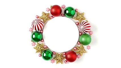 Festive christmas wreath shaped like the number zero adorned with red and green baubles candy canes and golden star accents perfect for holiday design projects and new year celebrations