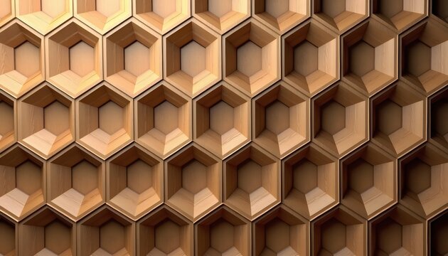 Emerging Wooden Cube Geometry Creating A Sculpted Rhythmic Patterned Wall