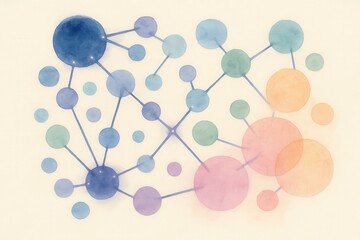 Abstract representation of technological connections illustrated through colorful watercolor spheres conveying innovation and collaboration in a creative design