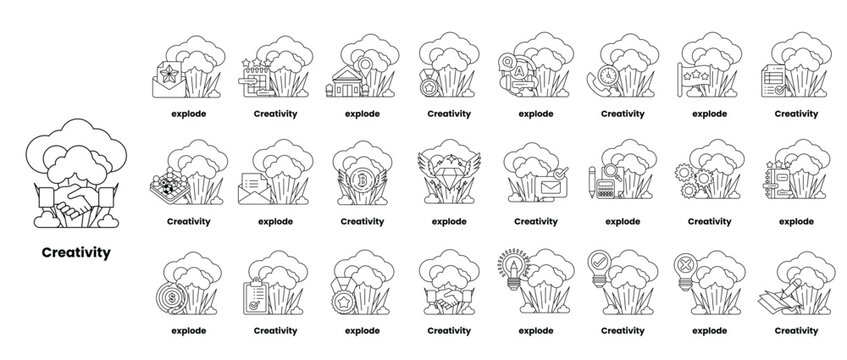 set of illustrations in the concept of bombs and creativity in a line style