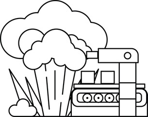 A black and white drawing of a machine that is processing broccoli