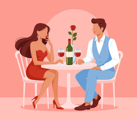 An intimate and romantic dinner setting featuring a couple enjoying each other's company amidst soft lighting and elegant wine, exuding love and connection.
