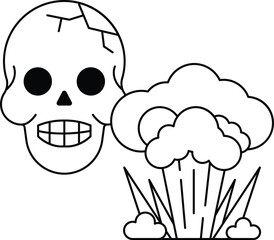 A skull is drawn with a smile on its face