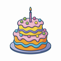 A delightful two-tiered birthday cake adorned with colorful frosting and a candle, symbolizing celebration, joy, and the sweetness of special occasions and memories.