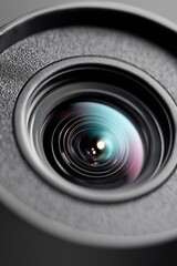 Macro shot of a modern VR headset lens with smooth reflections and matte texture, precision optical hardware