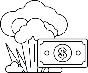 A dollar bill is on the ground next to a cloud of smoke