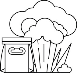 A bag of food is next to a cloud of smoke