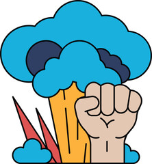 The fist is holding a leaf, which is a symbol of growth and change