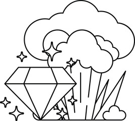 A diamond is surrounded by a cloud of smoke and sparks