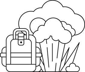 A backpack is next to a cloud of smoke