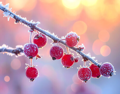 A scene of frost on red nuts