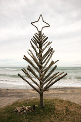 Christmas in the southern hemisphere - outdoor decorations for camping at a New Zealand beach