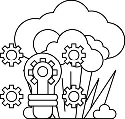 A drawing of a light bulb with gears surrounding it