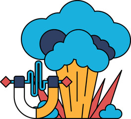 A black and white drawing of a cloud with a large white object in the middle