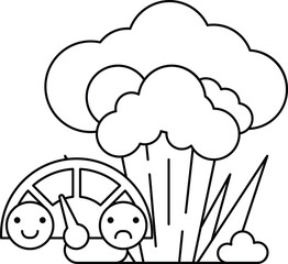 A cartoon of a turtle with a sad face and a car with a speedometer