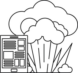 A tablet is shown next to a cloud of smoke