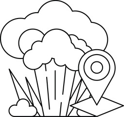 A black and white drawing of a cloud with a map of a city in the middle