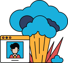 A man is looking at a computer screen with a picture of a cloud on it