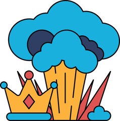 A black and white drawing of a cloud with a crown on top of it
