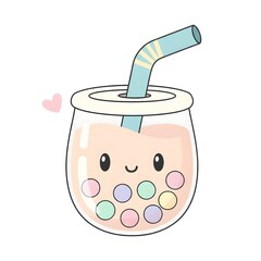 Pastel Kawaii Boba Drink Illustration