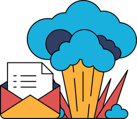 A white and black drawing of a cloud with a letter in an envelope