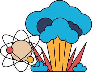 A black and white drawing of a cloud with a nuclear explosion in the middle