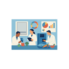 Researchers In White Lab Coats Analyze Data In A Food Science Laboratory
