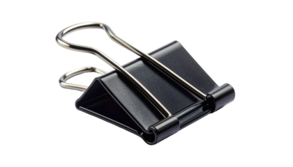 Paper clip isolated on white background, black office accessory, minimalistic style, high-resolution macro photography, simple stationery object, elegant, clean composition, sharp focus, everyday desk