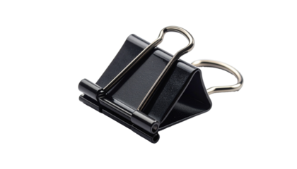 Paper clip isolated on white background, black office accessory, minimalistic style, high-resolution macro photography, simple stationery object, elegant, clean composition, sharp focus, everyday desk