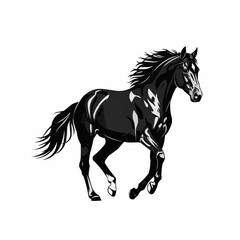 Majestic Black Horse Galloping Gracefully on a White Background.