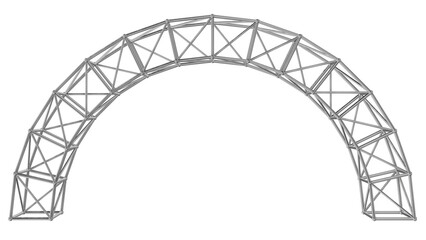 3d render of an isolated metal truss arch. complex triangular lattice structure for architectural and engineering visualization.