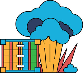 A black and white drawing of a cloud with a fence in the background