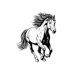 Galloping Horse with Flowing Mane and Tail in Dynamic Pose.