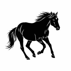 Elegant silhouette of a galloping black horse showcasing power and grace in motion.
